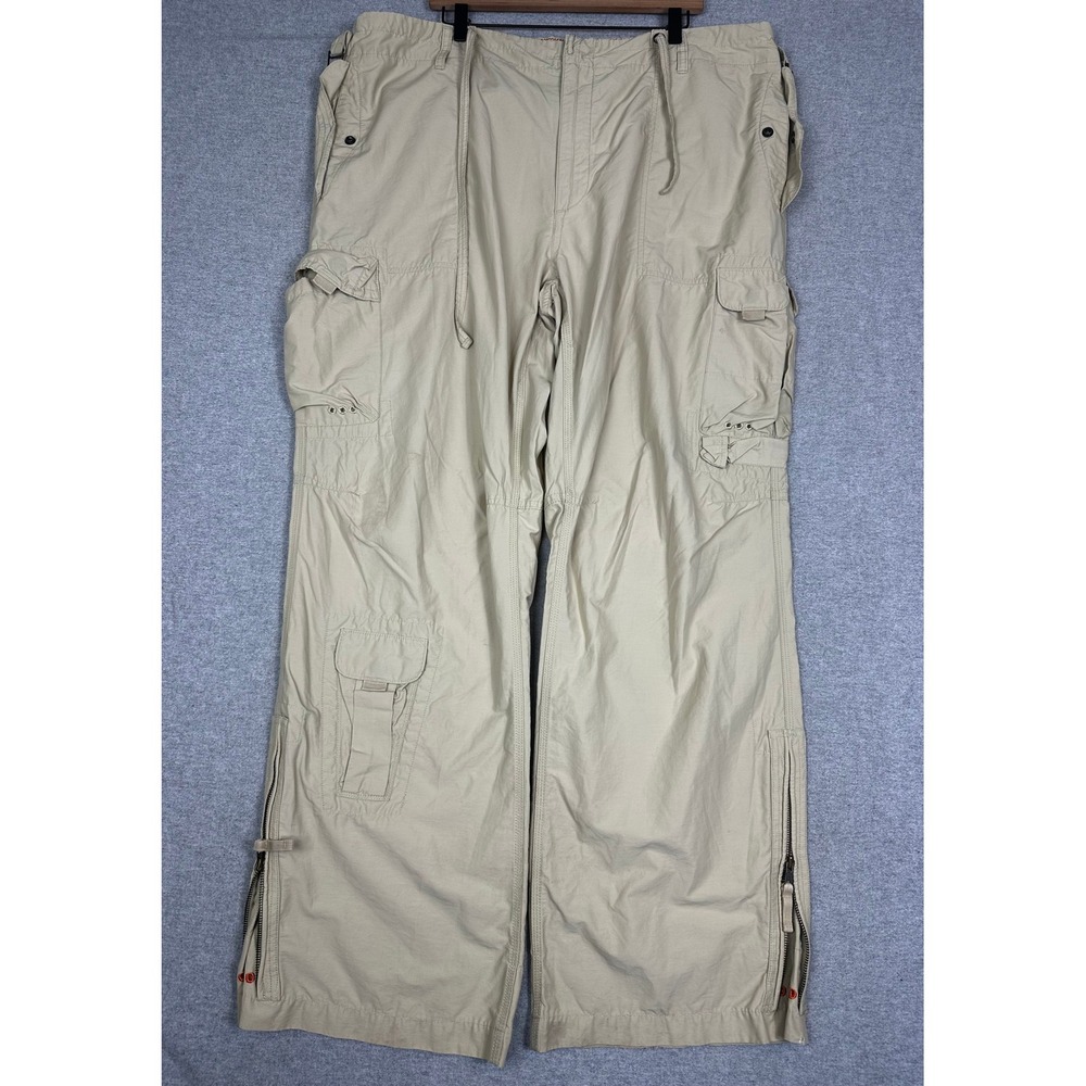 VTG Y2K Gap Baggy Cargo Pants Men XXL Tan Wide Leg Side Zip Multi Pocket